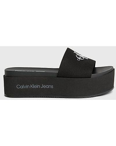 Calvin Klein Canvas Plateausliders - Zwart