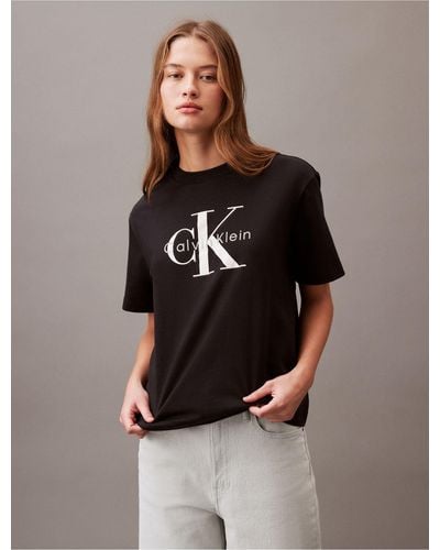Calvin Klein Monogram Logo Boxy Crewneck T-shirt - Brown