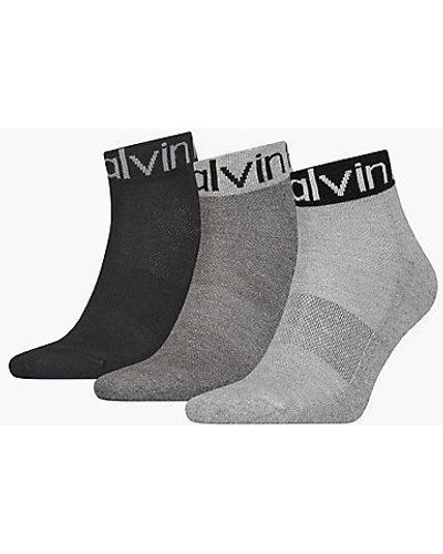 Calvin Klein 3 Pack Logo Ankle Socks - - Grey - Men - One Size - Grijs