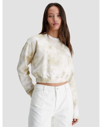 Calvin Klein Tie-dye Cropped Crewneck Sweatshirt - White