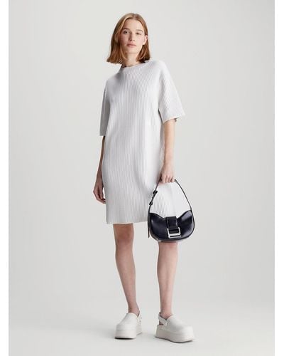 Calvin Klein Relaxed Ribbed Cotton Jumper Dress - White