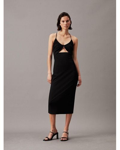 Calvin Klein Tie Detail Cut Out Midi Dress - Black