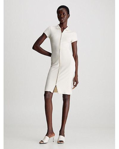 Calvin Klein Vestido slim de canalé con cremallera - Neutro