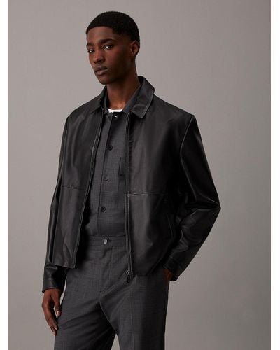 Calvin Klein Leather Blouson Jacket - Grey