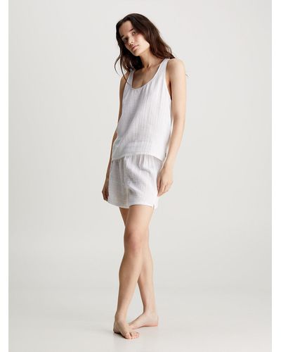 Calvin Klein Ensemble de pyjama court avec caraco - Blanc