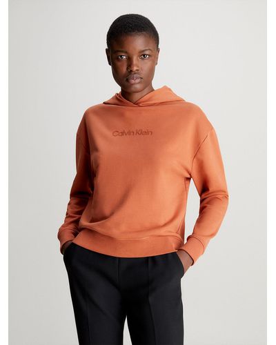 Calvin Klein Sweat à capuche avec logo en tissu éponge de coton - Marron
