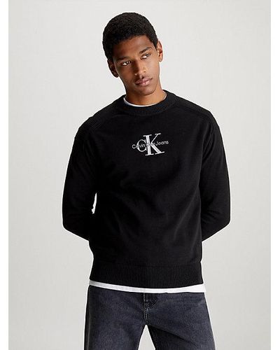 Calvin Klein Monogramm-Pullover aus Baumwolle - Schwarz