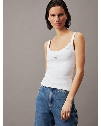 Calvin Klein Camiseta de tirantes de canalé de algodón - Blanco