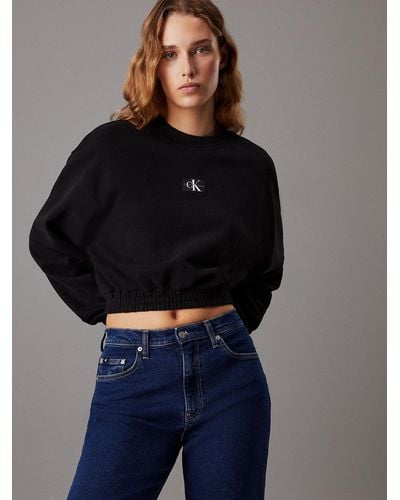 Calvin Klein Cropped Cotton Terry Sweatshirt - Blue