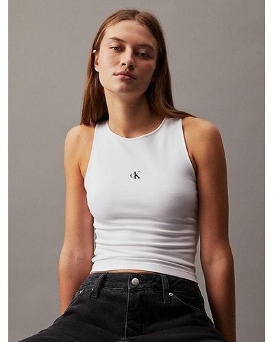Calvin Klein Top de punto milano con recorte - Blanco