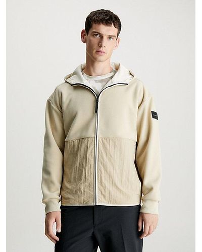 Calvin Klein Hoodie mit Reißverschluss aus gebondetem Fleece - Natur