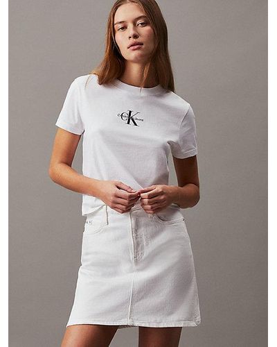 Calvin Klein Minifalda denim de tiro alto - Blanco