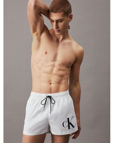 Calvin Klein Short de bain court avec cordon de serrage - CK Monogram - Blanc