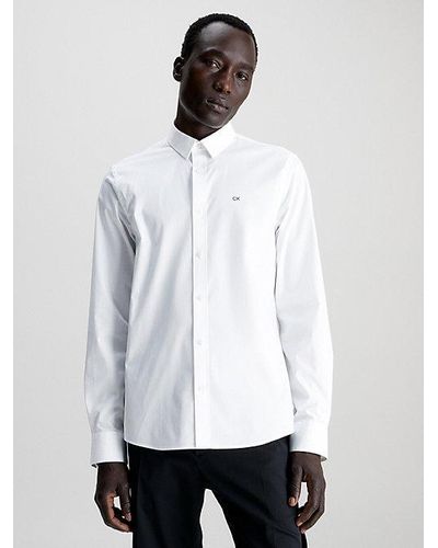 Calvin Klein Slim Poplin Stretch Shirt - - White - Men - XS - Blanco