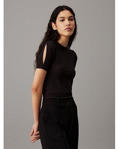 Calvin Klein Camiseta slim de modal de canalé - Negro
