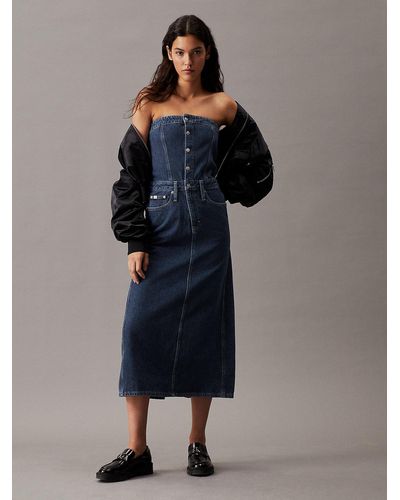 Calvin Klein Robe bandeau longue en jean - Bleu