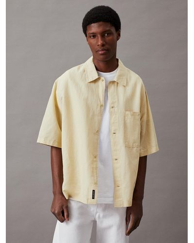 Calvin Klein Chemise à manches courtes en coton et lin - Neutre