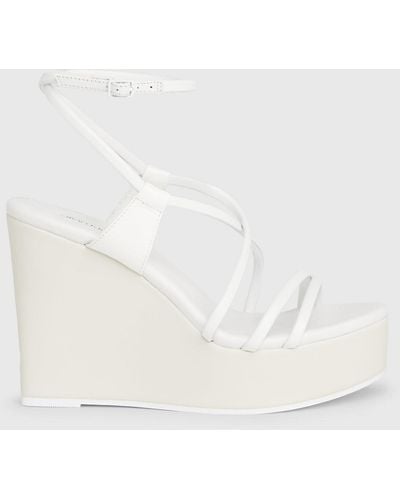 Calvin Klein Leather Wedge Sandals - Natural
