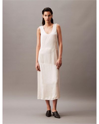 Calvin Klein Crushed Satin Maxi Dress - Natural