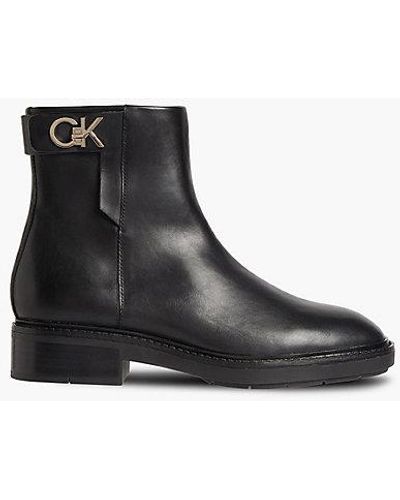 Calvin Klein Leather Ankle Boots - - Black - Women - Eu 36 - Zwart