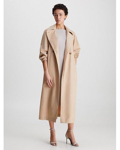 Calvin Klein Oversized Trenchcoat Met Uitsnijding - Naturel