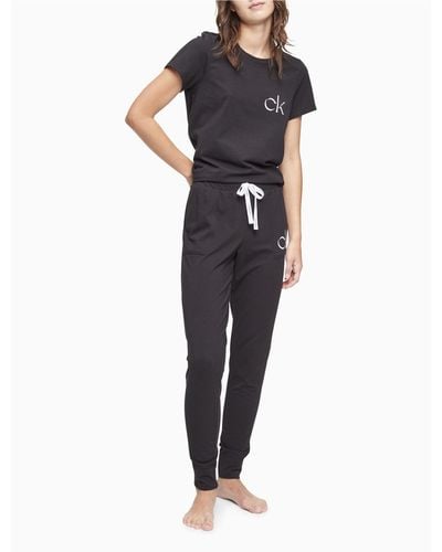 Calvin Klein Carousel Logo Sleep T-shirt + Sleep Sweatpants Set - Black