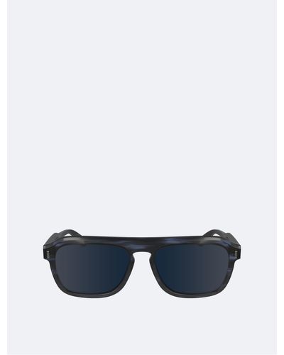 Calvin Klein Acetate Modified Rectangle Sunglasses - Blue