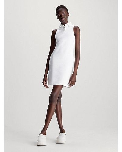 Calvin Klein Vestido polo de algodón gofrado slim - Blanco
