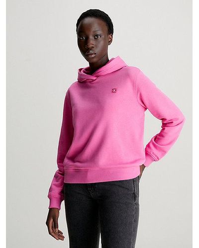 Calvin Klein Badge-Hoodie aus Baumwoll-Frottee - Pink