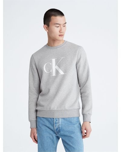 Calvin Klein Monogram Logo Fleece Crewneck Sweatshirt - Gray