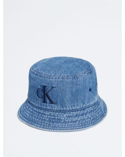 Calvin Klein Washed Denim Embroidered Logo Bucket Hat - Blue