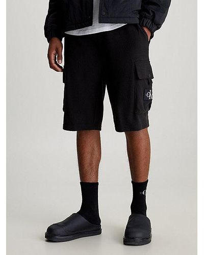 Calvin Klein Shorts de chándal holgados de canalé de algodón - Negro