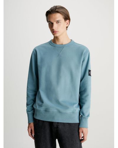 Calvin Klein Sweat-shirt en tissu éponge avec insigne à monogramme - Bleu