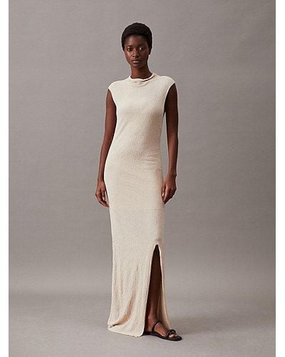 Calvin Klein Vestido recto de viscosa arrugada slim - Blanco