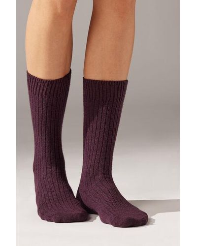Calzedonia Short Ribbed Socks With Wool And Cashmere - Purple