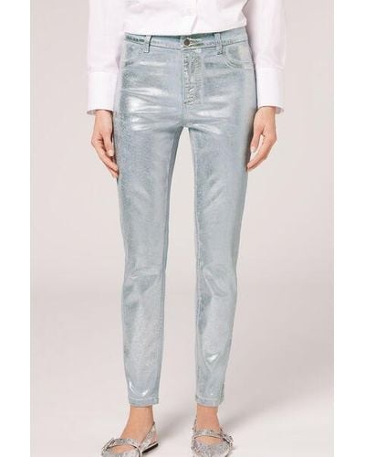 Calzedonia Laminated Effect Stretch Jeans - Blue