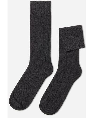 Calzedonia Short Ribbed Socks With Wool And Cashmere - Grey