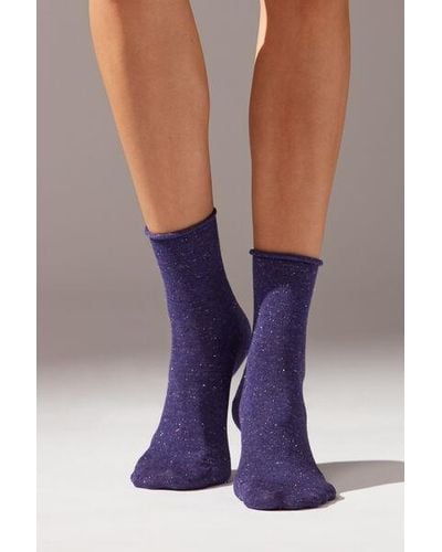 Calzedonia Glitter Short Socks With Cashmere - Purple
