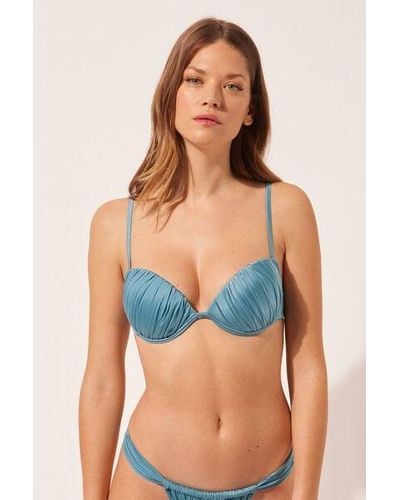 Calzedonia Graduated Padded Push-Up Bikini Top Shiny Satin Light - Blue