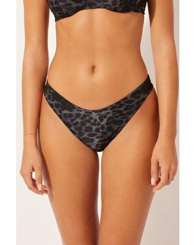 Calzedonia Animal Pattern High-Leg Brazilian Bikini Bottoms Daloa - Black