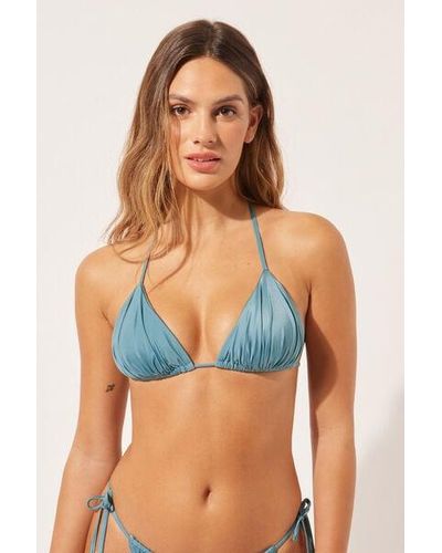 Calzedonia Removable Padding Triangle Bikini Top Shiny Satin Light - Blue