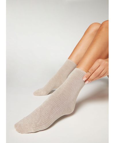 Calzedonia Glitter Cashmere Short Socks - Natural