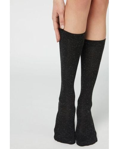 Calzedonia ’S Glitter Long Socks With Cashmere - Black