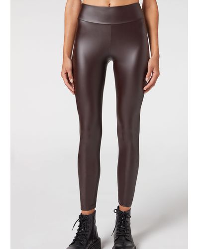 Calzedonia Total Shaper Faux Leather Leggings in Black