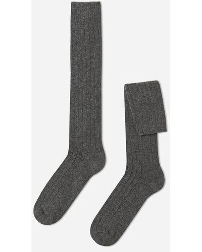 Calzedonia Men's Ribbed Wool And Cashmere Long Socks - Grey