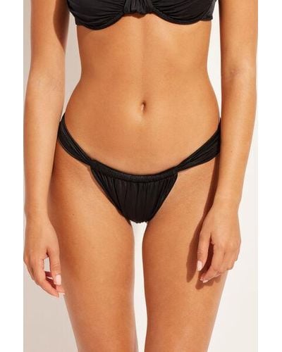 Calzedonia Narrow Tie Brazilian Bikini Bottoms Shiny Satin - Black