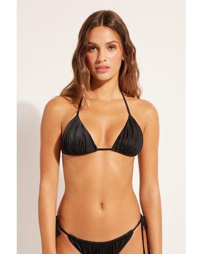 Calzedonia Removable Padding Triangle Bikini Top Shiny Satin - Black