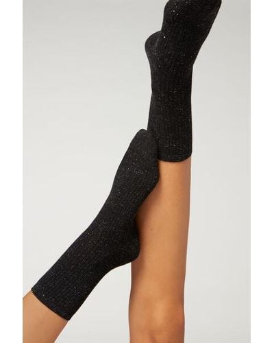 Calzedonia Glitter Cashmere Short Socks - Black