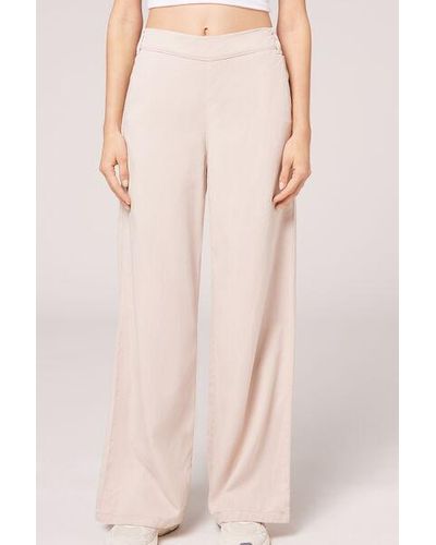 Calzedonia Linen Palazzo Leggings With Pockets - Pink