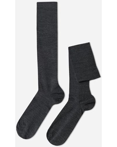 Calzedonia Men's Wool And Cotton Long Socks - Grey
